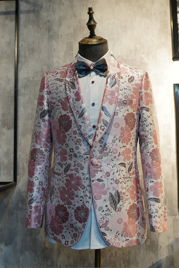 Rosa Floral Jacquard Sjal Lapel 2 Piece Prom Homecoming Suits